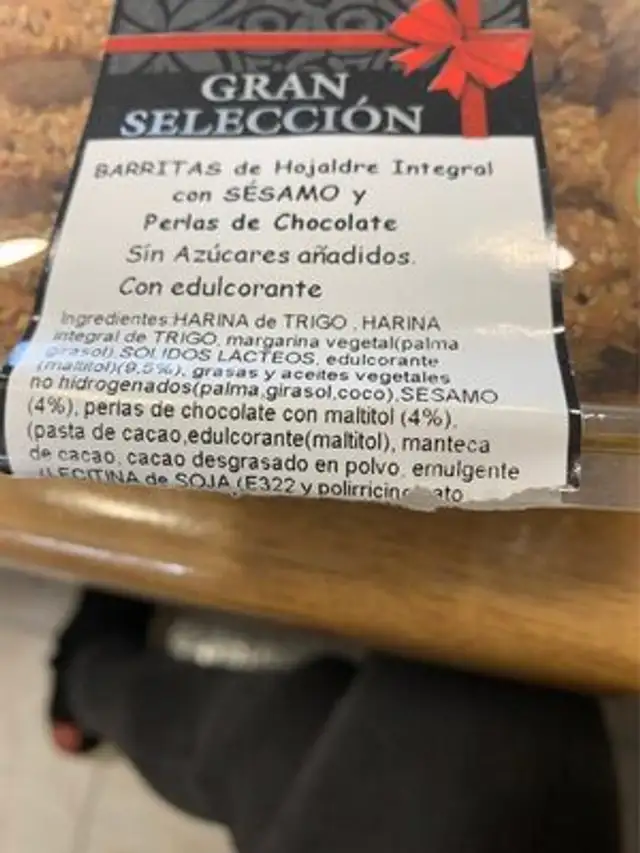 Barritas de sésamo integral con sésamo y perlas de chocolate nutrition facts table