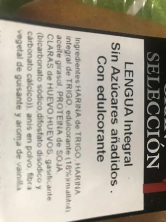 Lengua integral sin azucares añadidos con edulcorante ingredients label