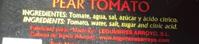 Tomate de pera nutrition facts table