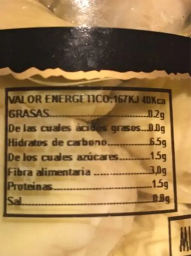 Corazones de alcachofa nutrition facts table