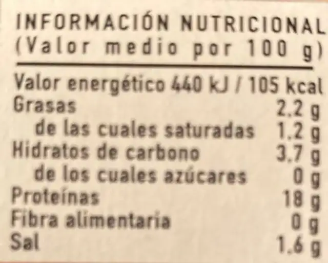 NAVAJAS AL NATURAL nutrition facts table