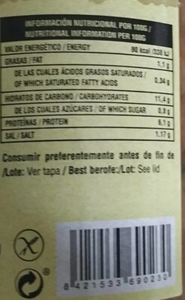 Michirones nutrition facts table