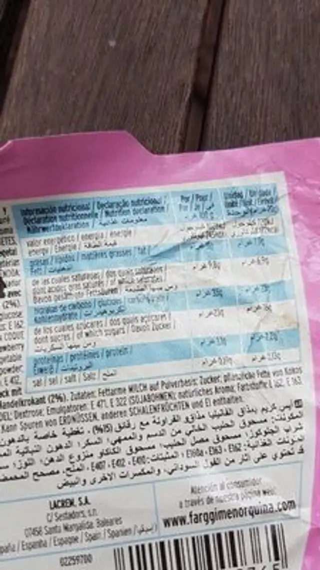 La Menorquina VANILLA FRESA nutrition facts table