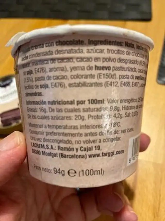 Unknown nutrition facts table