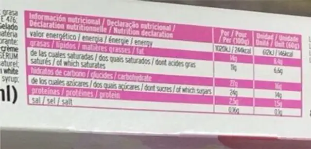 Helado chupa chups nutrition facts table