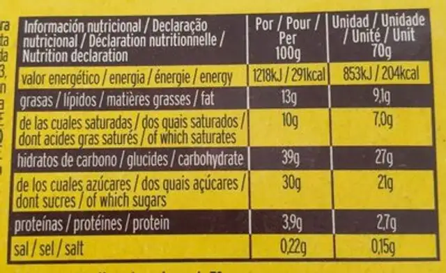 Helado Lacasitos nutrition facts table