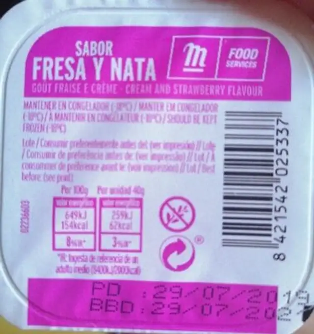 Helado sabor fresa y nata