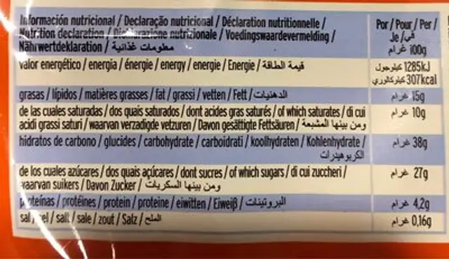 Stracciatella nutrition facts table
