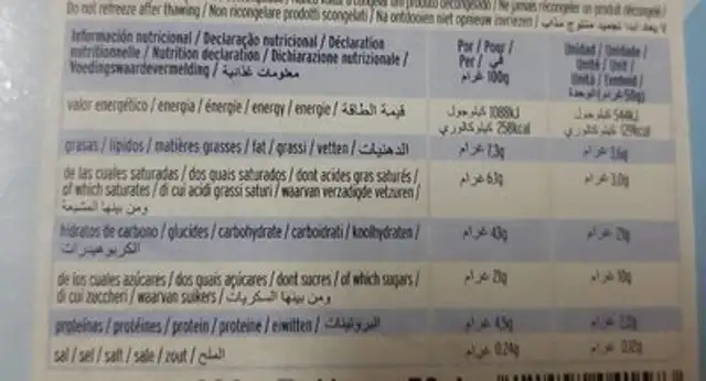 La menorquina nata nutrition facts table