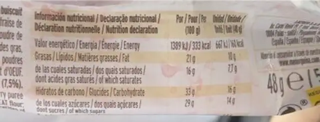 Queso y fresa nutrition facts table