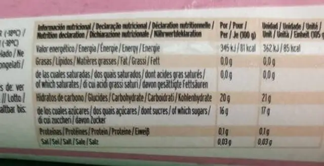Polo up fresa nutrition facts table