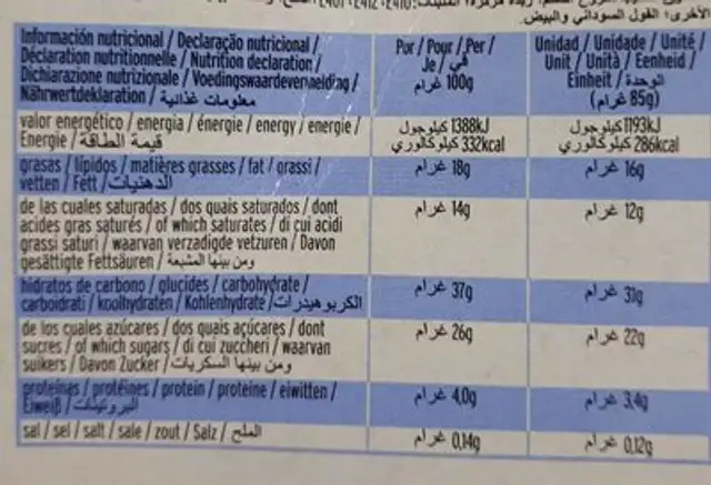 Alma de chocolate nutrition facts table