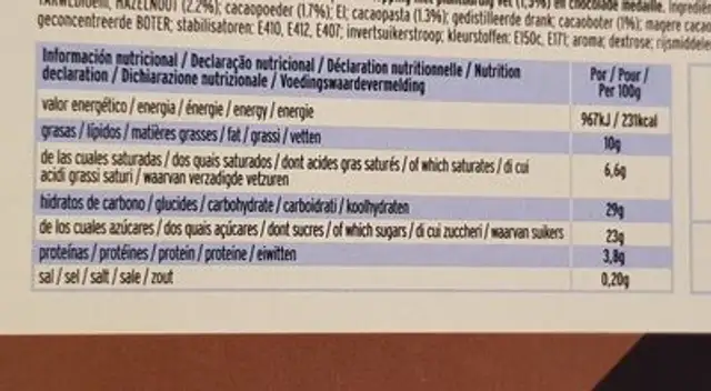 Tarta tres chocolates nutrition facts table