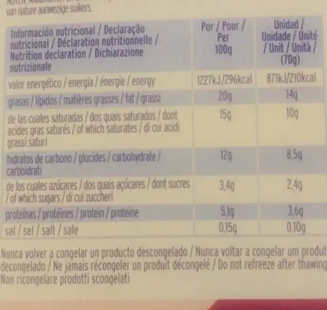 Helado 3 chocolates nutrition facts table