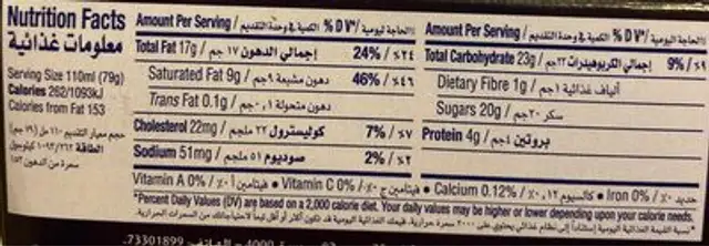 Roasted Almond ice cream nutrition facts table