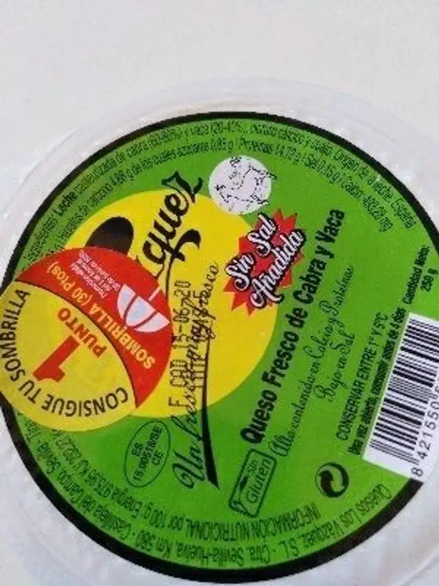 Queso fresco de vaca y cabra ingredients label