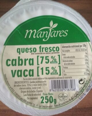 Queso fresco cabra (75%) y vaca (15%)