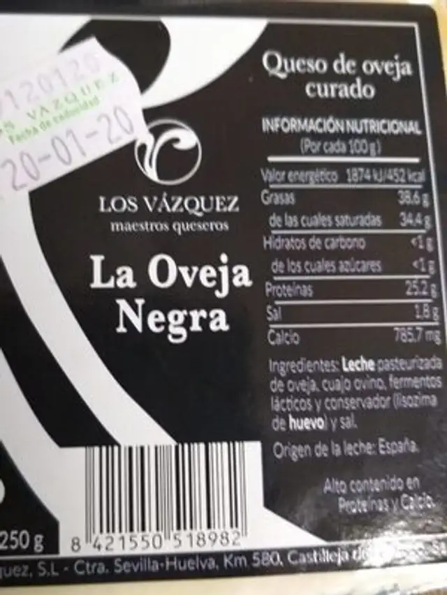Queso de oveja curado nutrition facts table