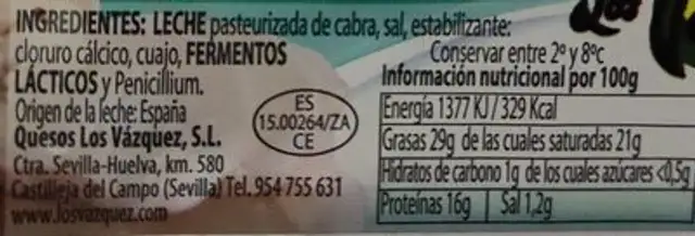 Rulo de cabra nutrition facts table