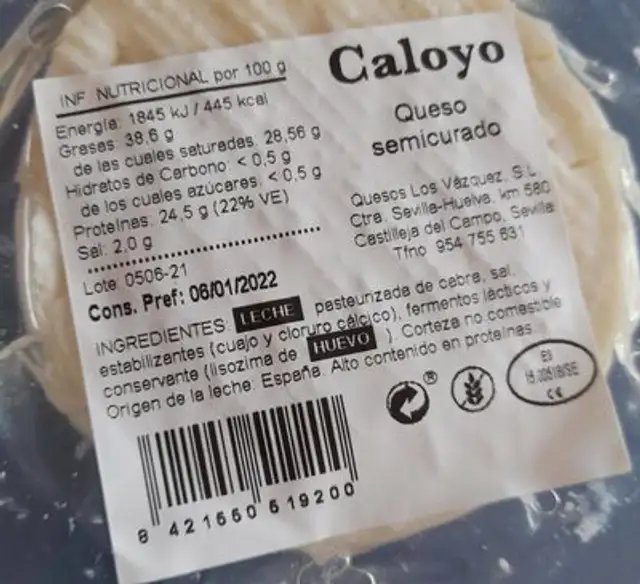Queso de cabra nutrition facts table