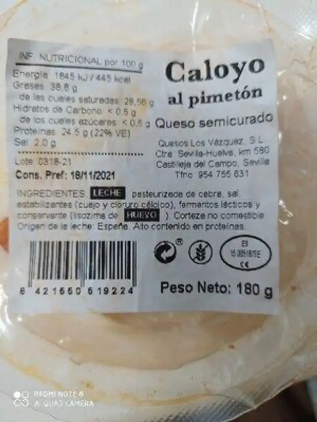 Caloyo al pimentón ingredients label