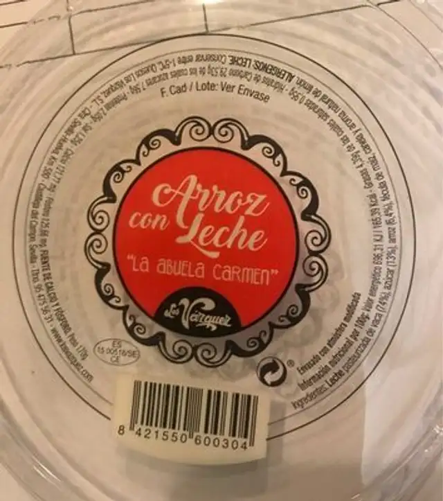 Arroz con leche "la abuela Carmen" nutrition facts table