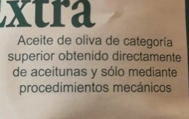 Huile d'olive ingredients label