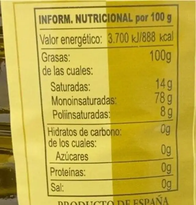 Oliva Virgen Extra, Aceite De 2LT Gomeoliva nutrition facts table