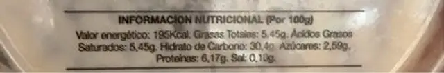 Helado cafe nutrition facts table