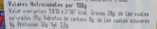 Queso Edam Pasta Grana 40% MG nutrition facts table