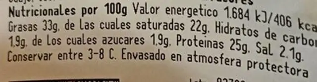 Queso tierno nutrition facts table