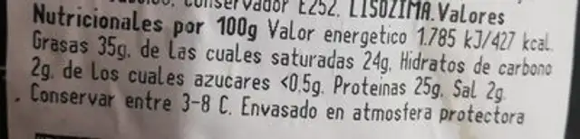 Queso semi curado nutrition facts table