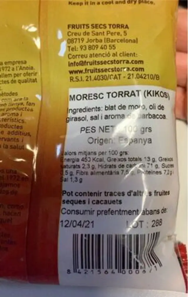 Fruits secs Torra nutrition facts table
