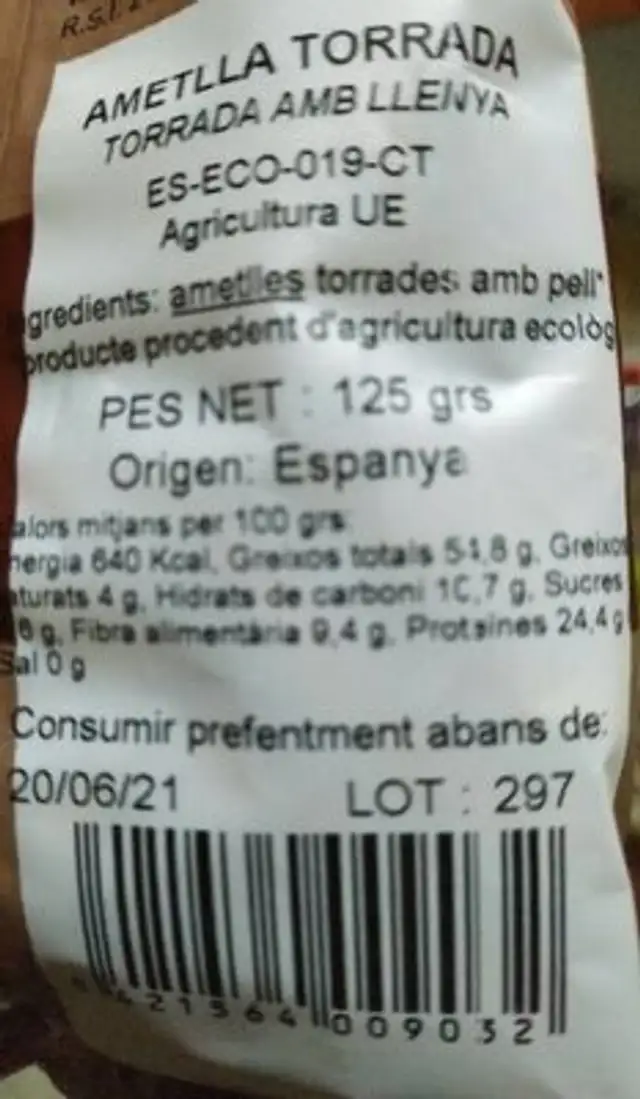 Ametlles nutrition facts table