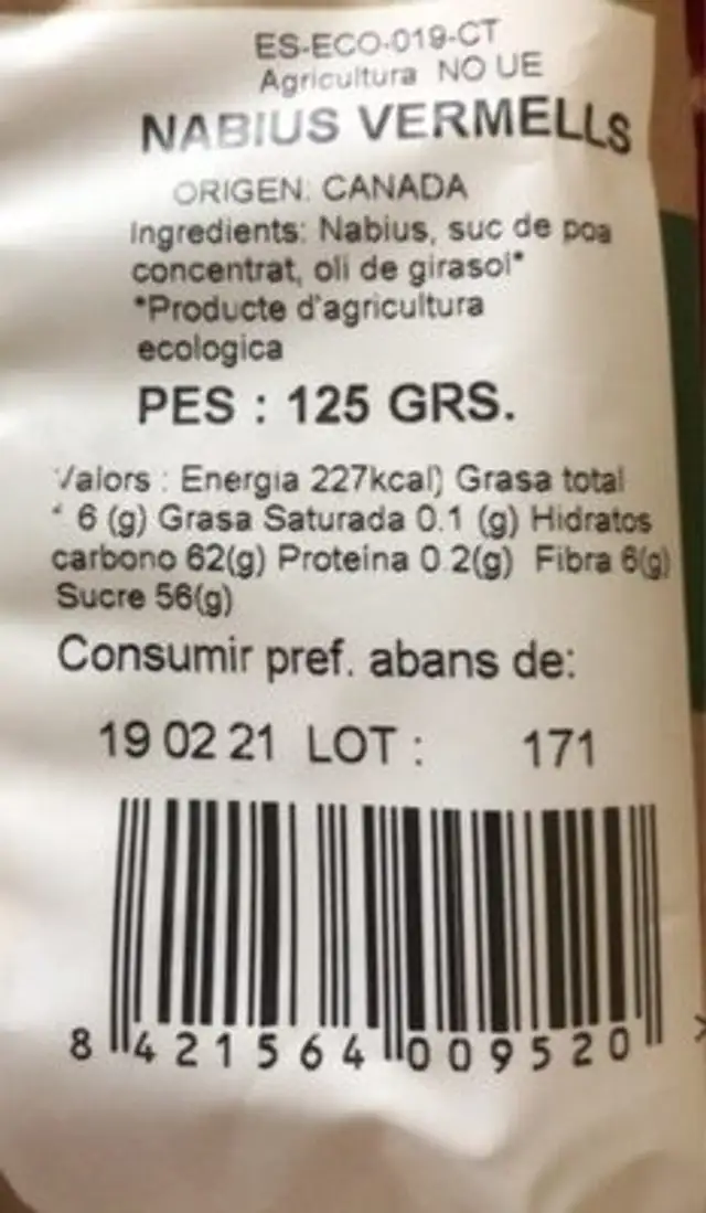 Navius nutrition facts table