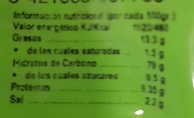 Maiz Frito Barbacoa nutrition facts table