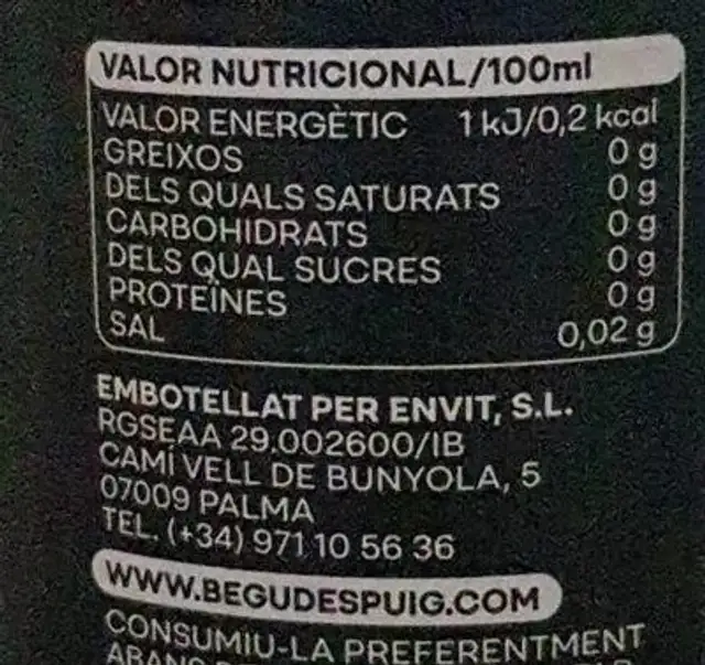 Cola zero nutrition facts table