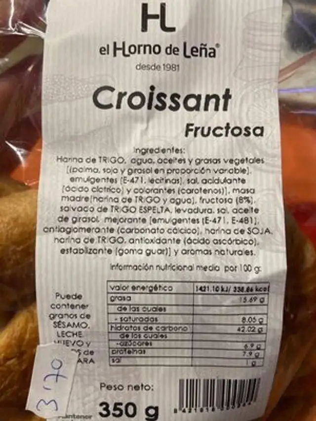 Croissant ingredients label