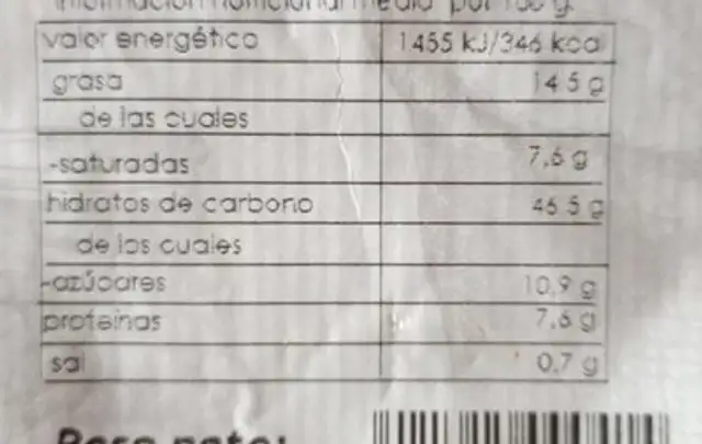 Mini croissant integral nutrition facts table