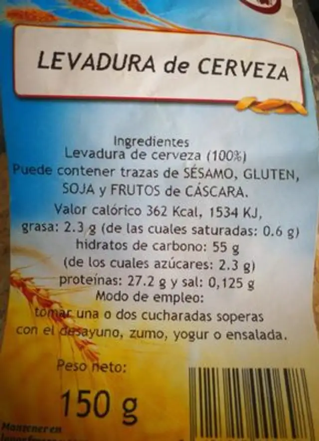 Levadura de cerveza ingredients label