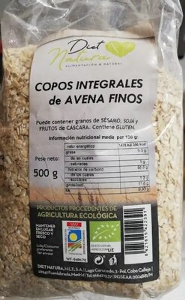 Copos integrales de avena finos