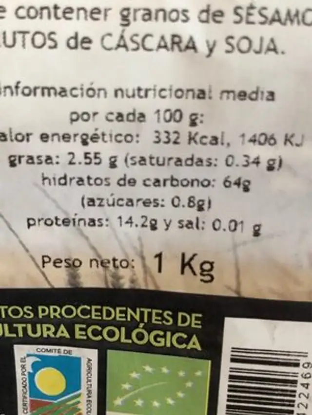 Harina integral de trigo espelta nutrition facts table