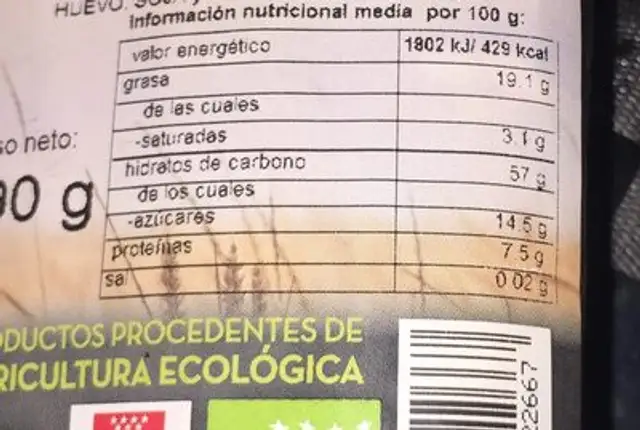 Galleta de trigo espelta y manzana nutrition facts table