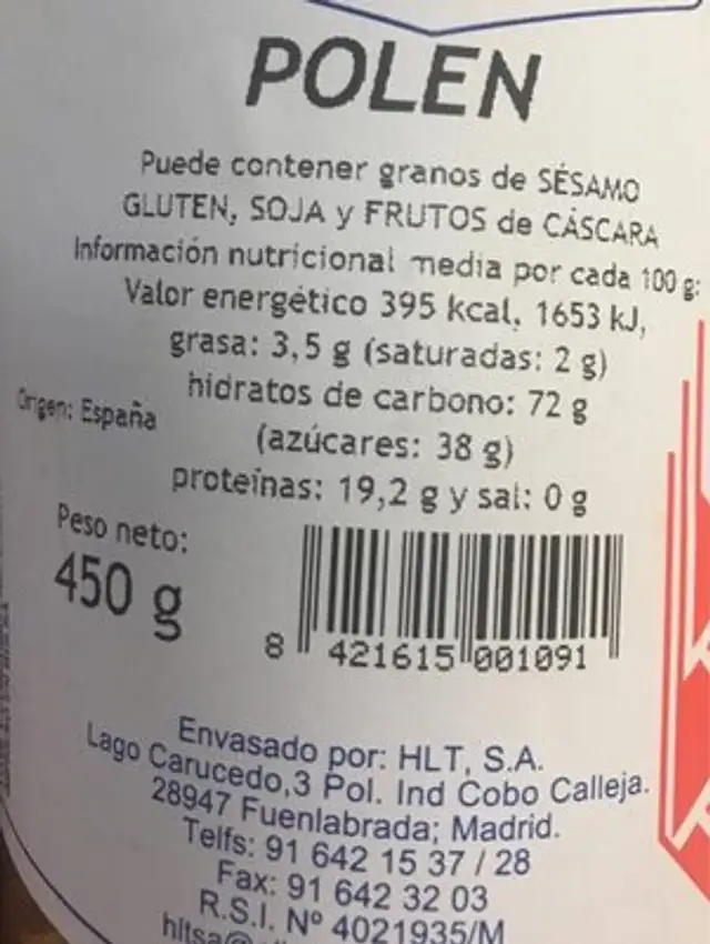 Polen nutrition facts table