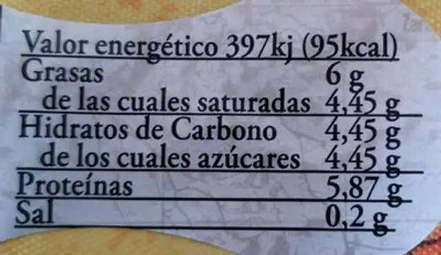Cuajada nutrition facts table