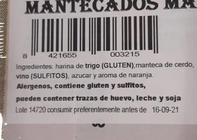 Mantecados manchegos nutrition facts table