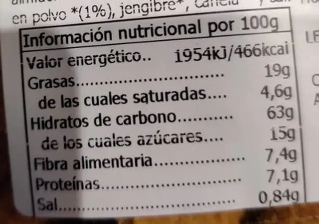 Cookies Ecológicas de Espelta nutrition facts table