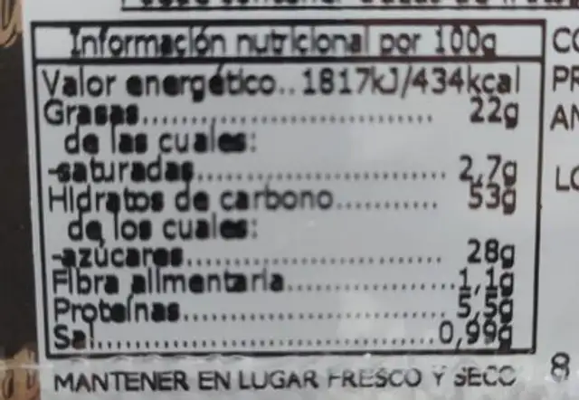 Magdalenas gigantes originales nutrition facts table