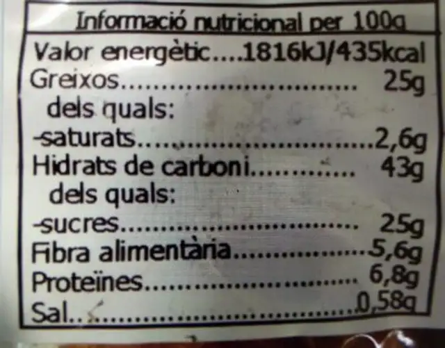 Magdalenas Fibra Fructosa nutrition facts table