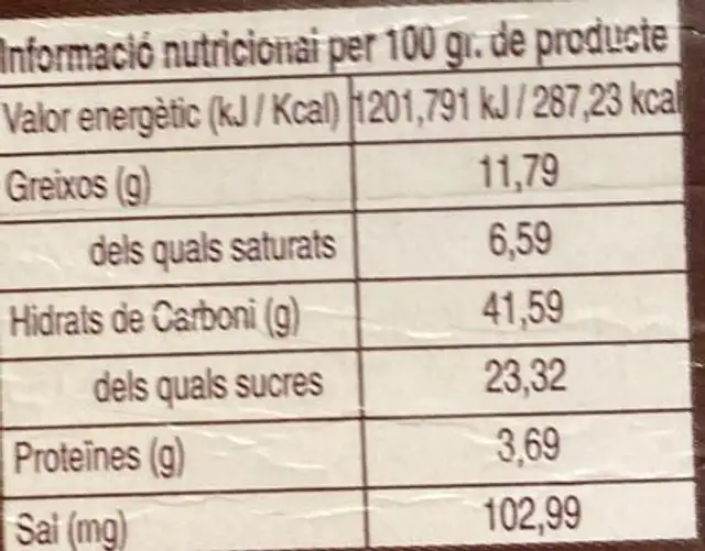 Cubans Xoco Mix nutrition facts table